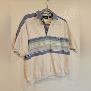 Pierre Cardin Vintage Polo Golf Shirt In White, Blue & Green Stripes Mens Size M